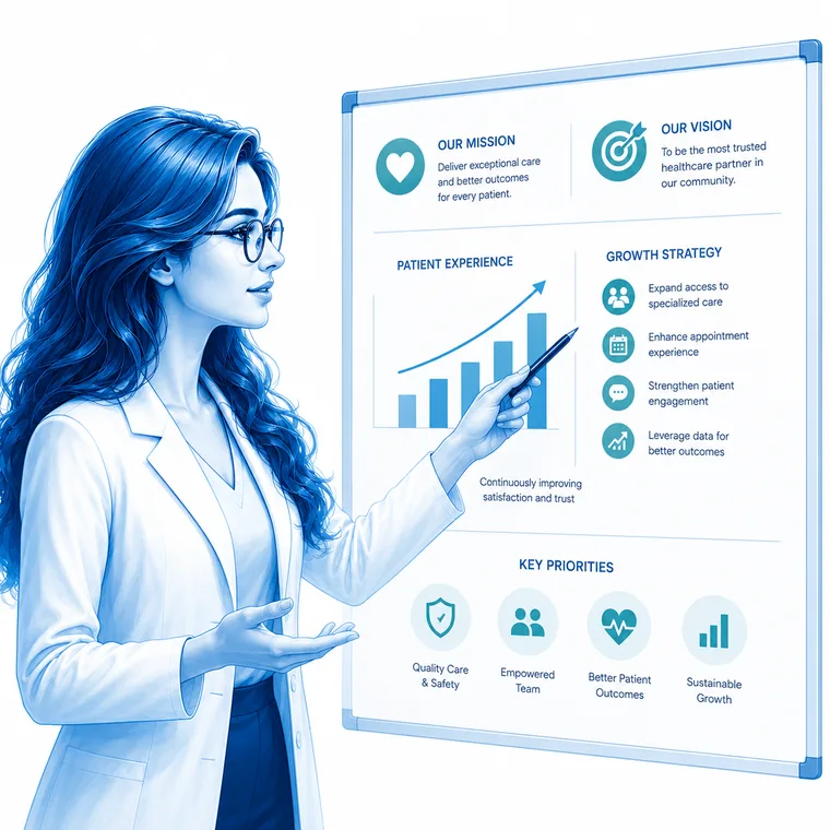 Salma presenting the clinic's growth strategy board